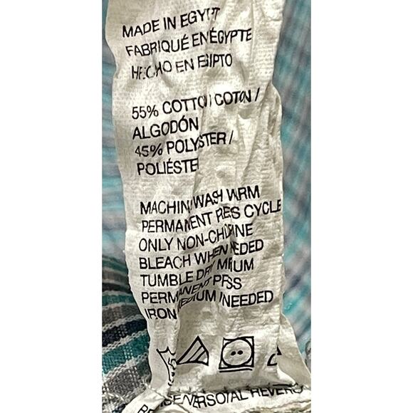 Van Heusen Shirt Men XL Blue Green Checkered Button Up Long Sleeve Cotton Blend - Picture 8 of 8